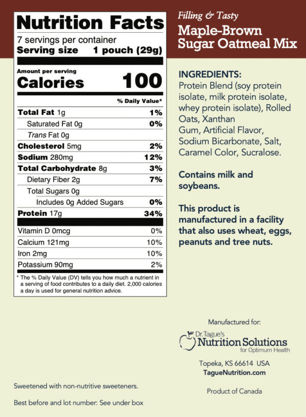 Maple Brown Sugar Oatmeal - Nutrition Facts