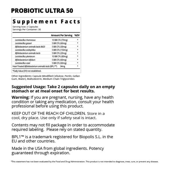 Probiotic Ultra 50 Supplement Facts