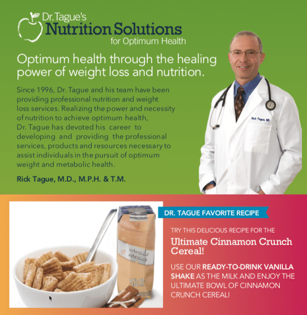Dr. Tague's Cinnamon Crunch Cereal - Package