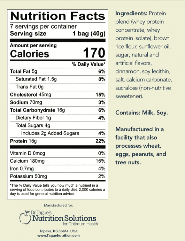 Dr. Tague's Cinnamon Crunch Cereal - Nutrition Facts & Ingredients