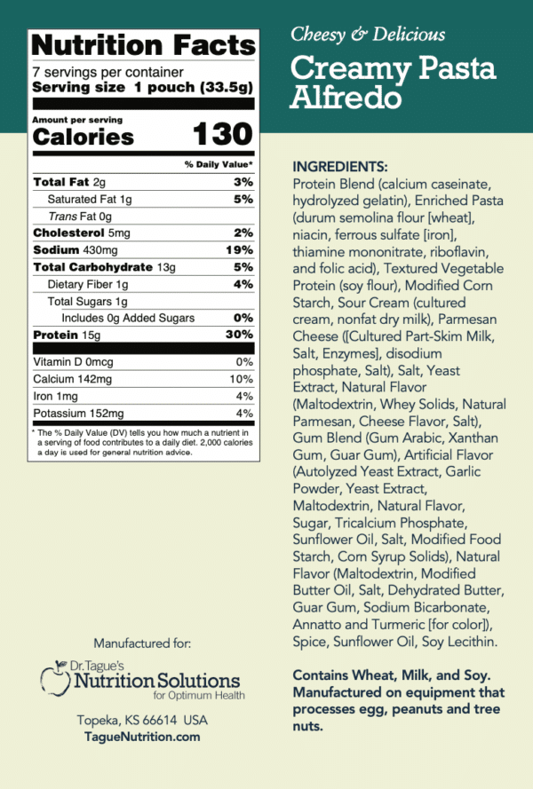 Dr. Tague's Creamy Pasta Alfredo - Nutrition Facts
