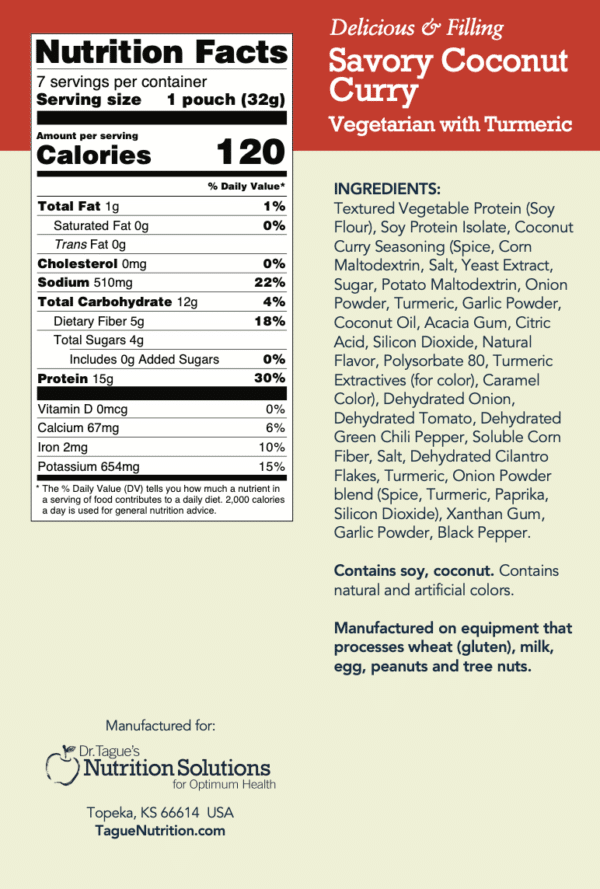 Dr. Tague's Savory Coconut Curry - Nutrition Facts