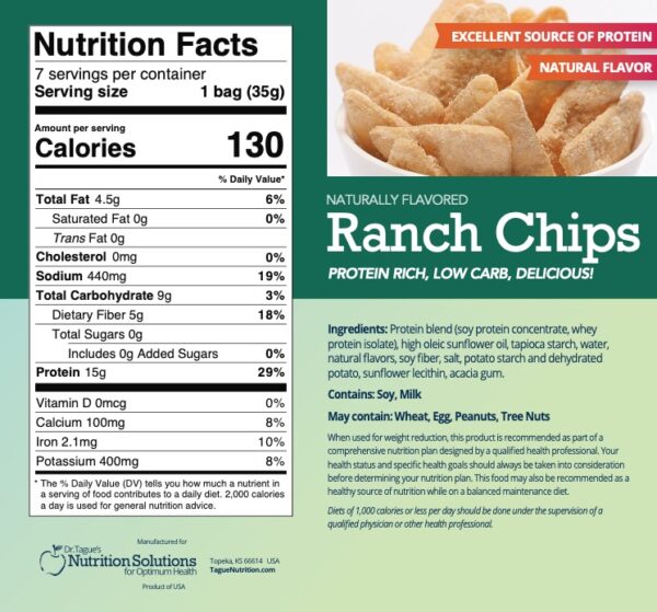 Dr. Tague's Ranch Chips - Ingredients & Nutrition Facts