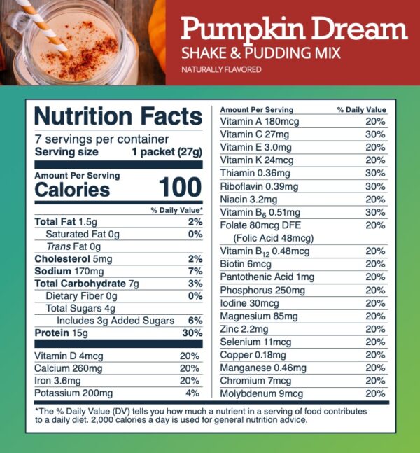 Pumpkin Dream Shake & Pudding Mix - Nutrition Facts